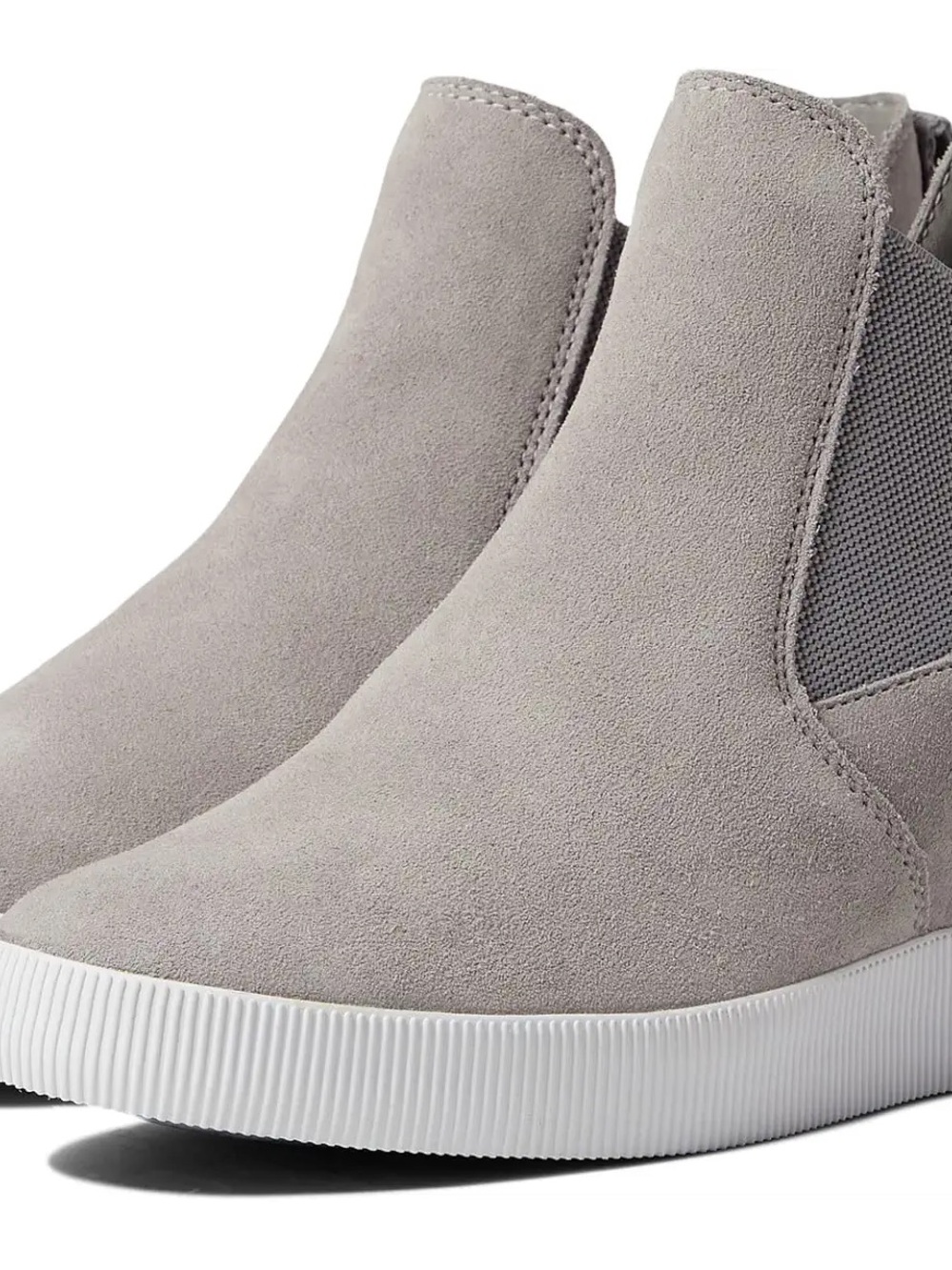Sorel Women's Out N About Slip-On Wedge boots in a chrome grey suede finish
